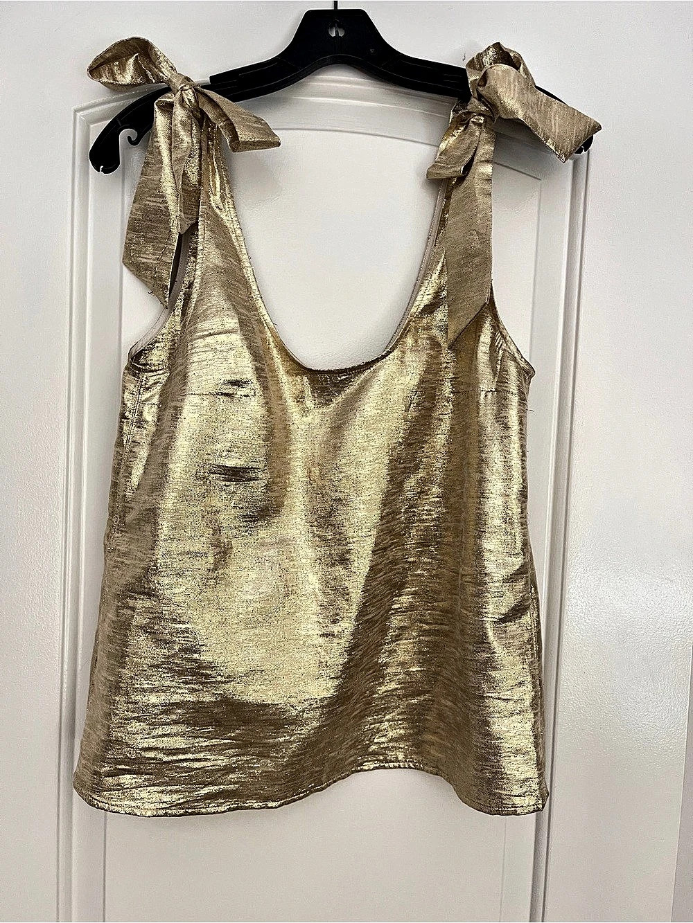 Sézane Lorenzo Blouse Metallic Bow-Strap Tank Top Gold Size 36